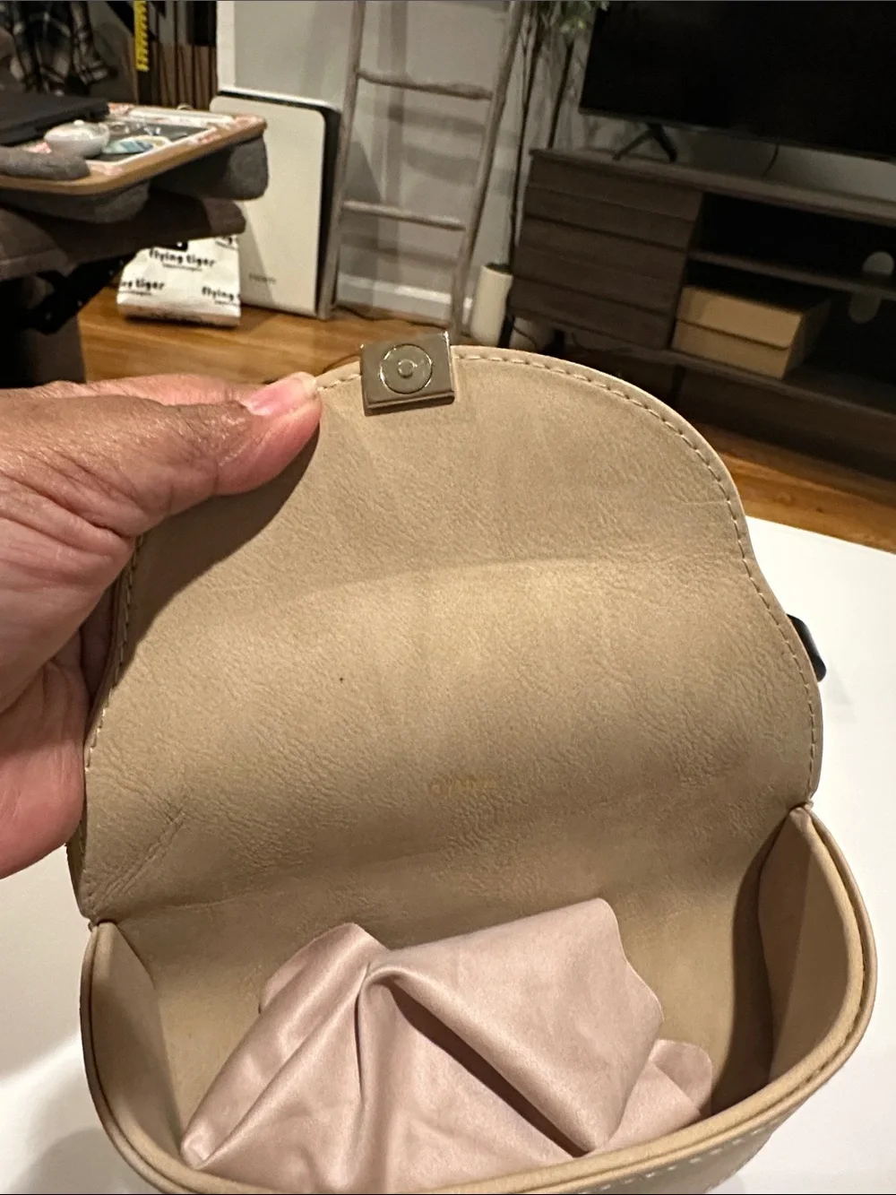 Chloe Beige Clutch Sunglasses Case with Gold Plaque